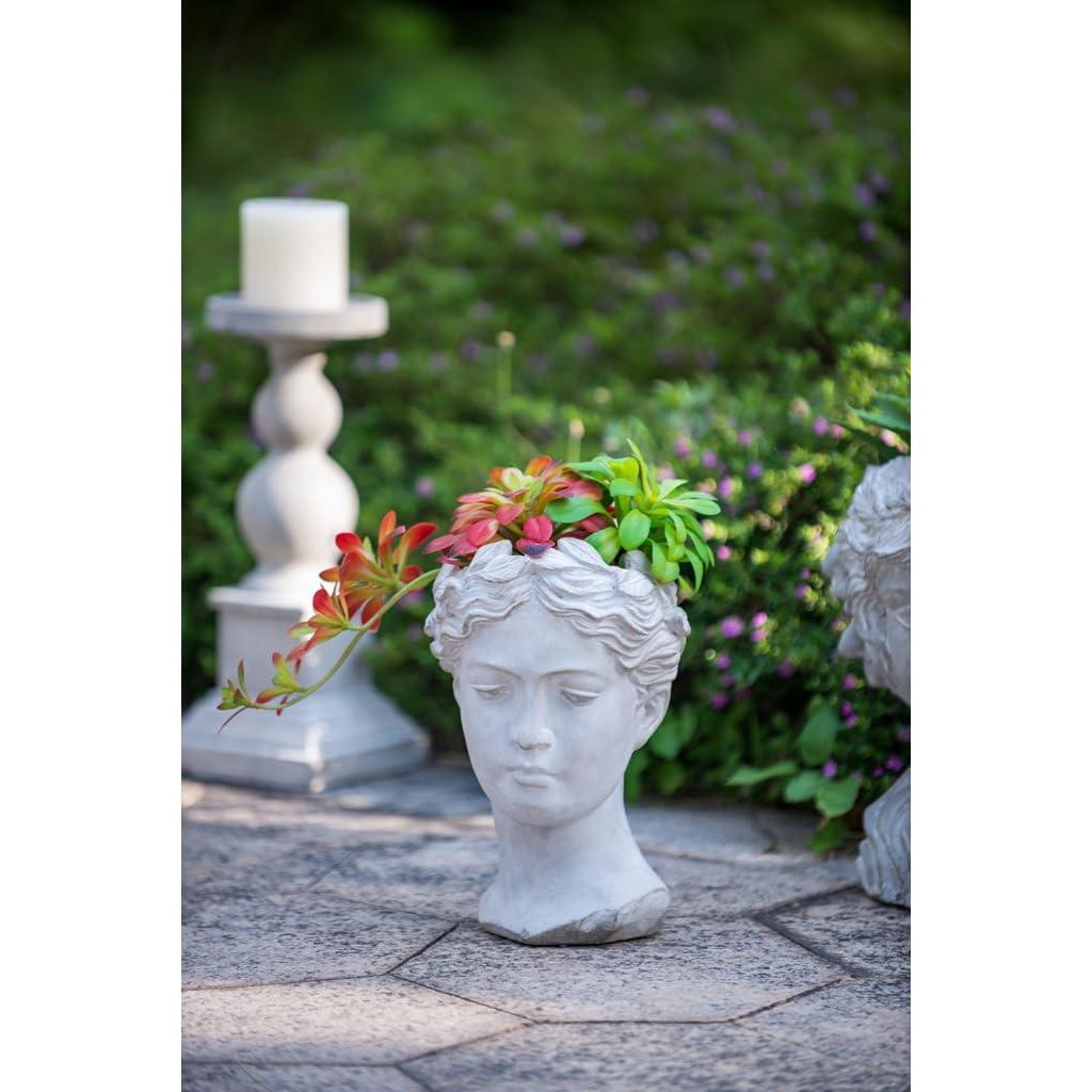 Classic Greek Lady Whitewash Cement Head Planter - Indoor/Outdoor Decor