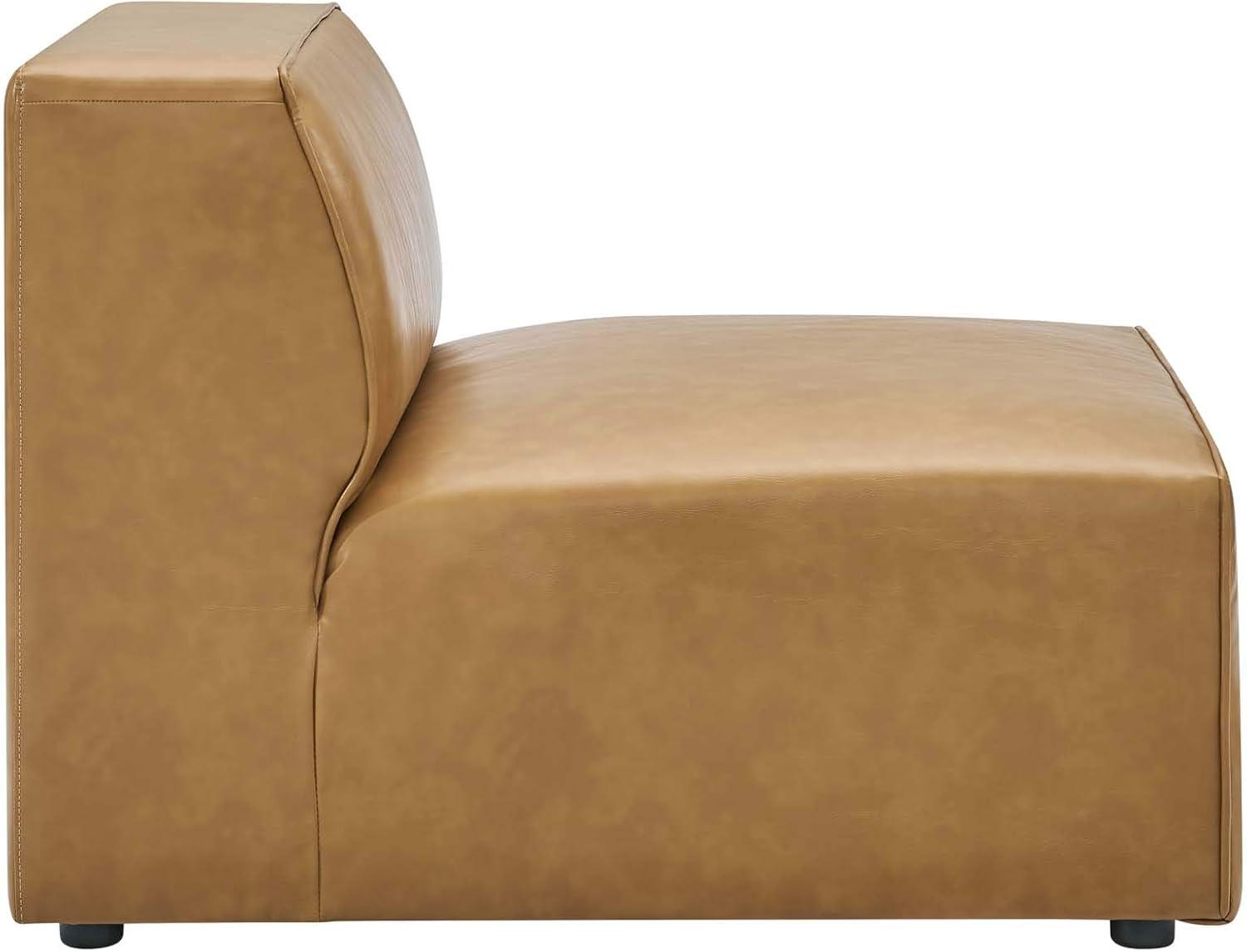 Modway Mingle Modern Faux Leather Sofa and Ottoman Set in Tan