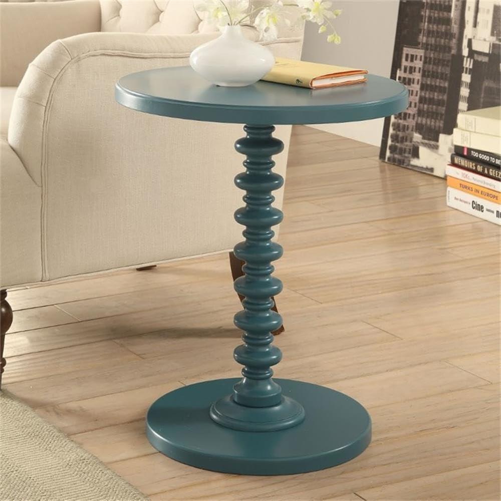 Astonishing Side Table With Round Top Teal Blue - Saltoro Sherpi