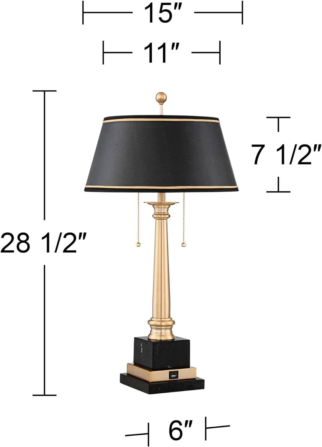 Barnes and Ivy Georgetown Traditional Desk Lamp 28 1/2" Tall Warm Brass with USB Charging Port Black Shade for Bedroom Living Room Bedside Office Kids