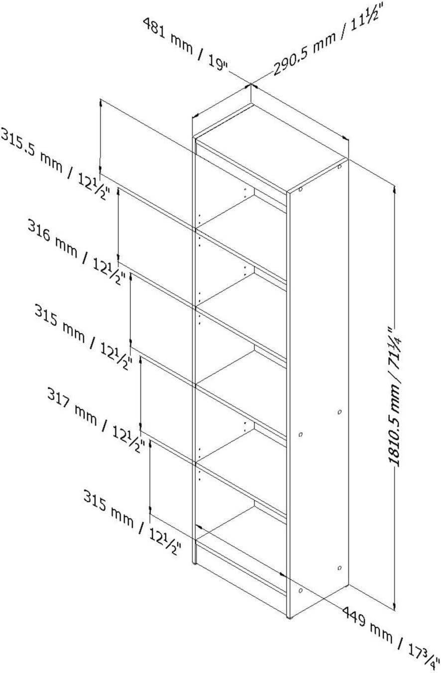 Axess Narrow 5-Shelf Narrow Bookcase Pure White