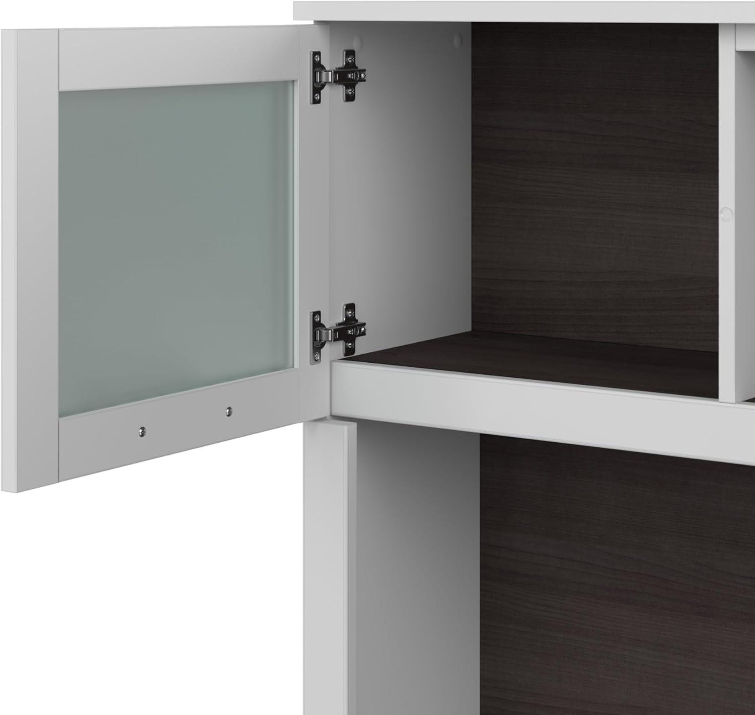 Bush Furniture Somerset 72" Sit to Stand L Desk & Hutch, Storm Gray & White