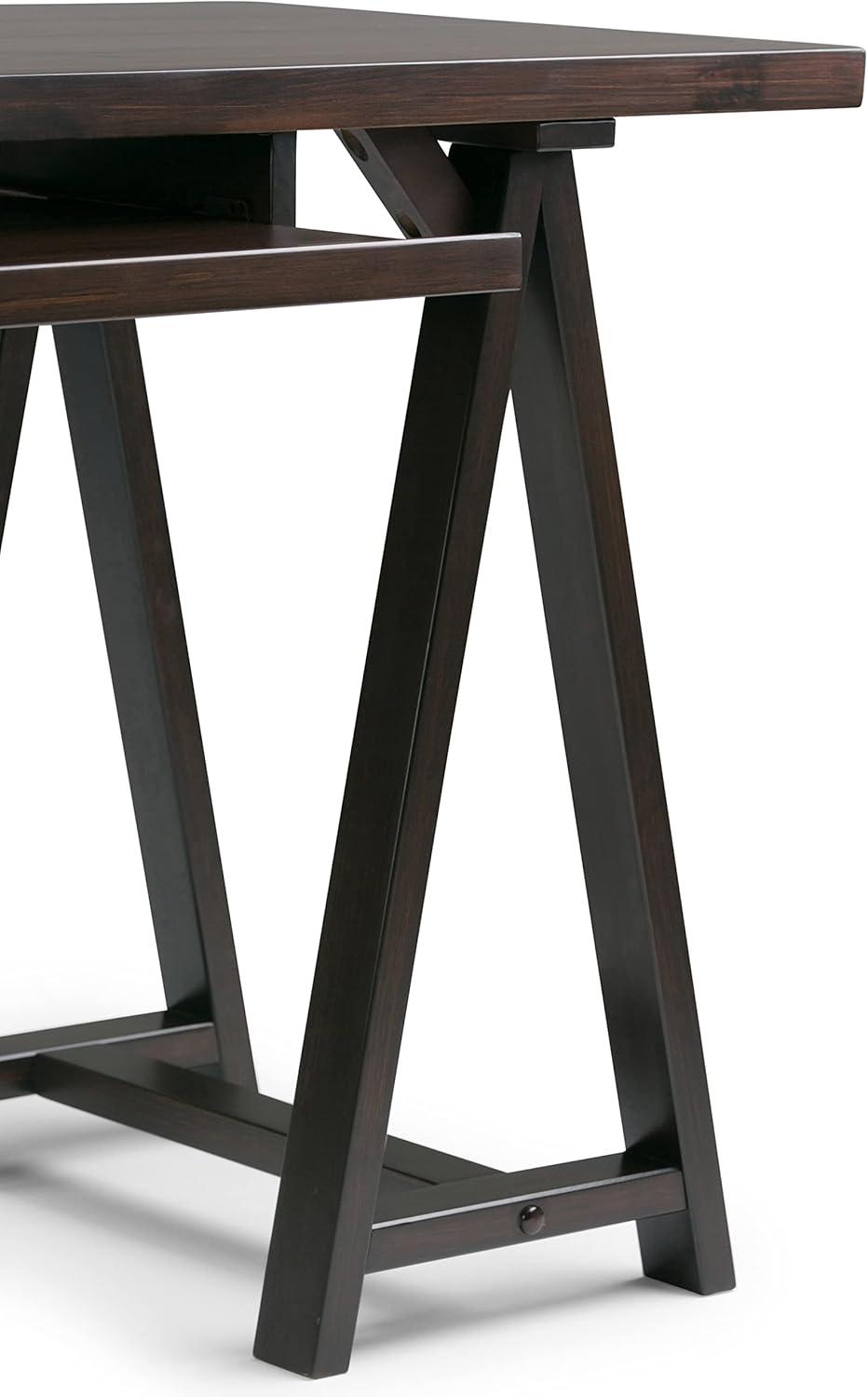 Simpli Home Sawhorse Computer Desk in Dark Chestnut Brown