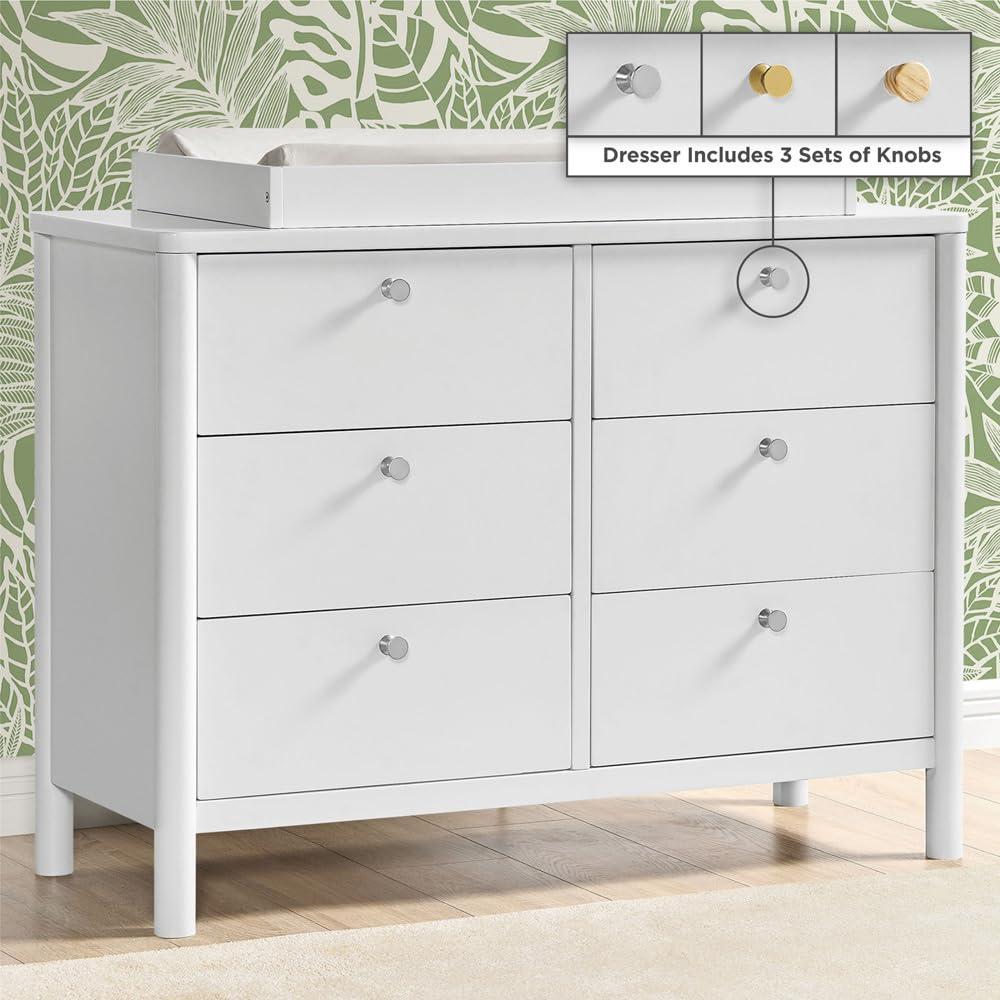 Delta Children Delta Children Brooks 6 Drawer Dresser With Interlocking Drawers (Includes 3 Sets Of Knobs – Choose From Natural, Brushed Nickel & Melted Bronze), Bianca