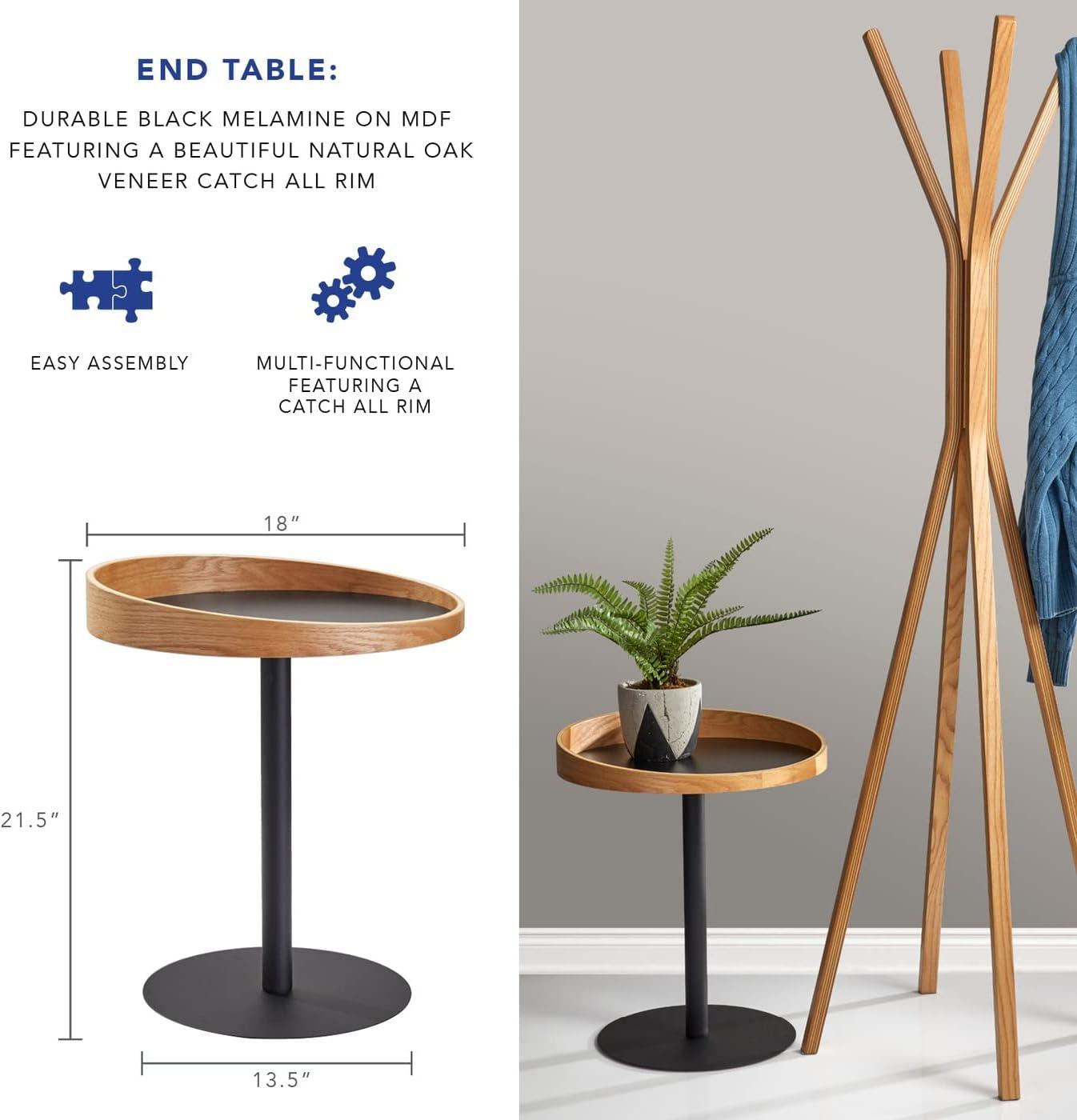 Adesso Crater End Table, Black Metal base, MELAMINE MDF Top, with Natural Oak Veneer Rim