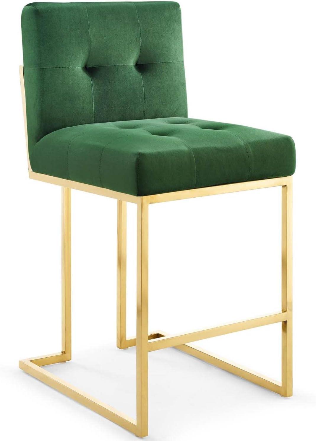 Emerald Velvet Luxe Gold-Finished Metal Counter Stool