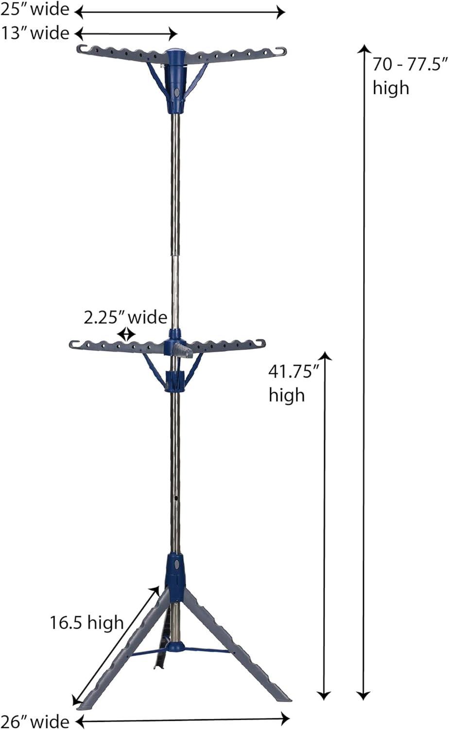 Household Essentials 5012-1 Portable 2-Tier Clothes Drying Rack Tri-pod  Dry Wet Laundry or Hang Clothes  Silver and Blue Large