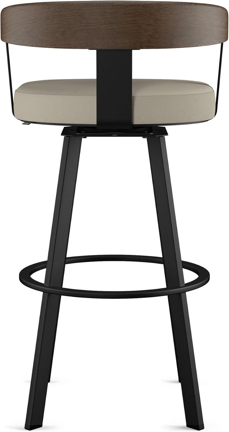Amisco Lars Upholstered Counter Height Barstool Greige/Black: Faux Leather, Steel Frame, 26" Seat