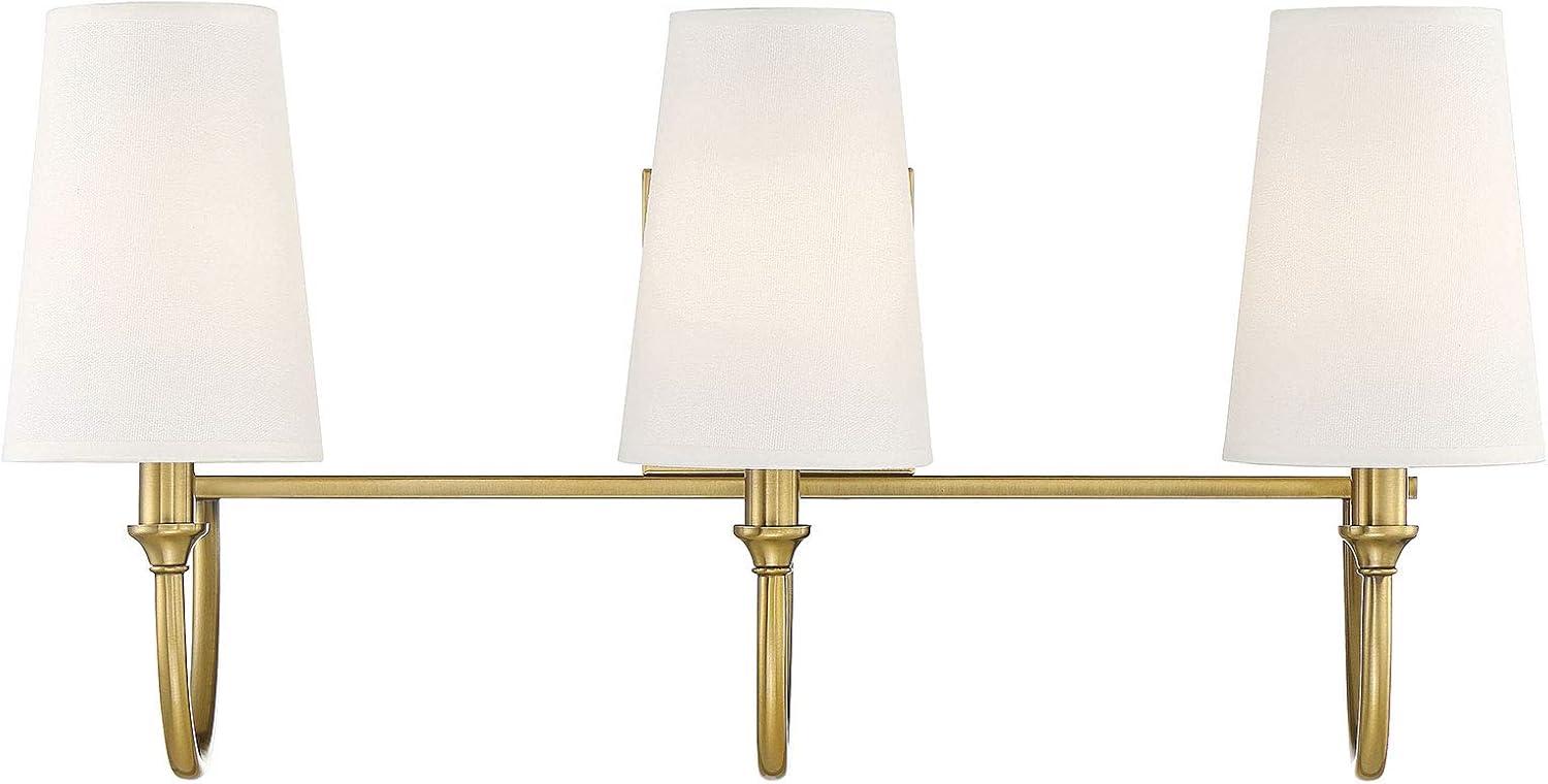 Modern 3-Light Bath Bar Vanity Light with Cone Shaped Fabric Shade 24 inches W X 12 inches H-Warm Brass Finish Bailey Street Home 159-Bel-4167325