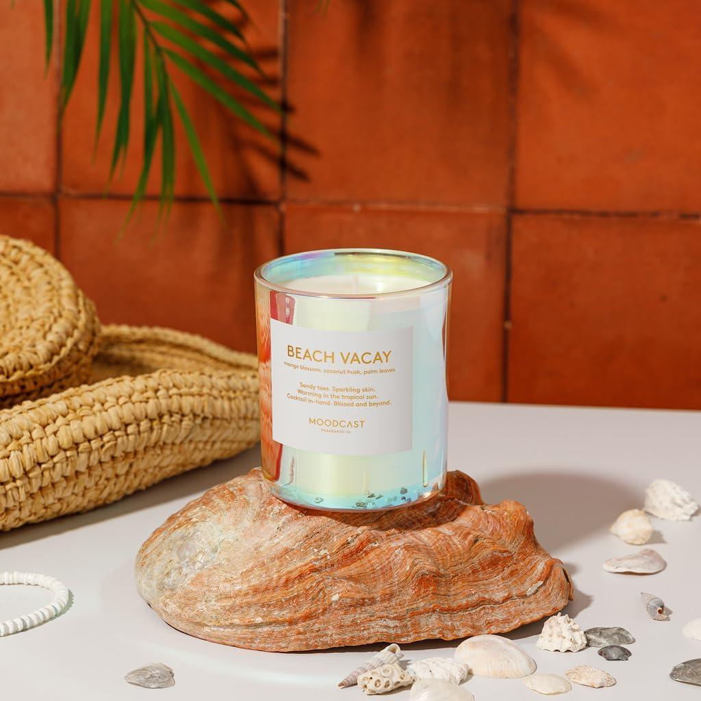 Beach Vacay Iridescent Glass Scented Candle with Mango Blossom and Coconut