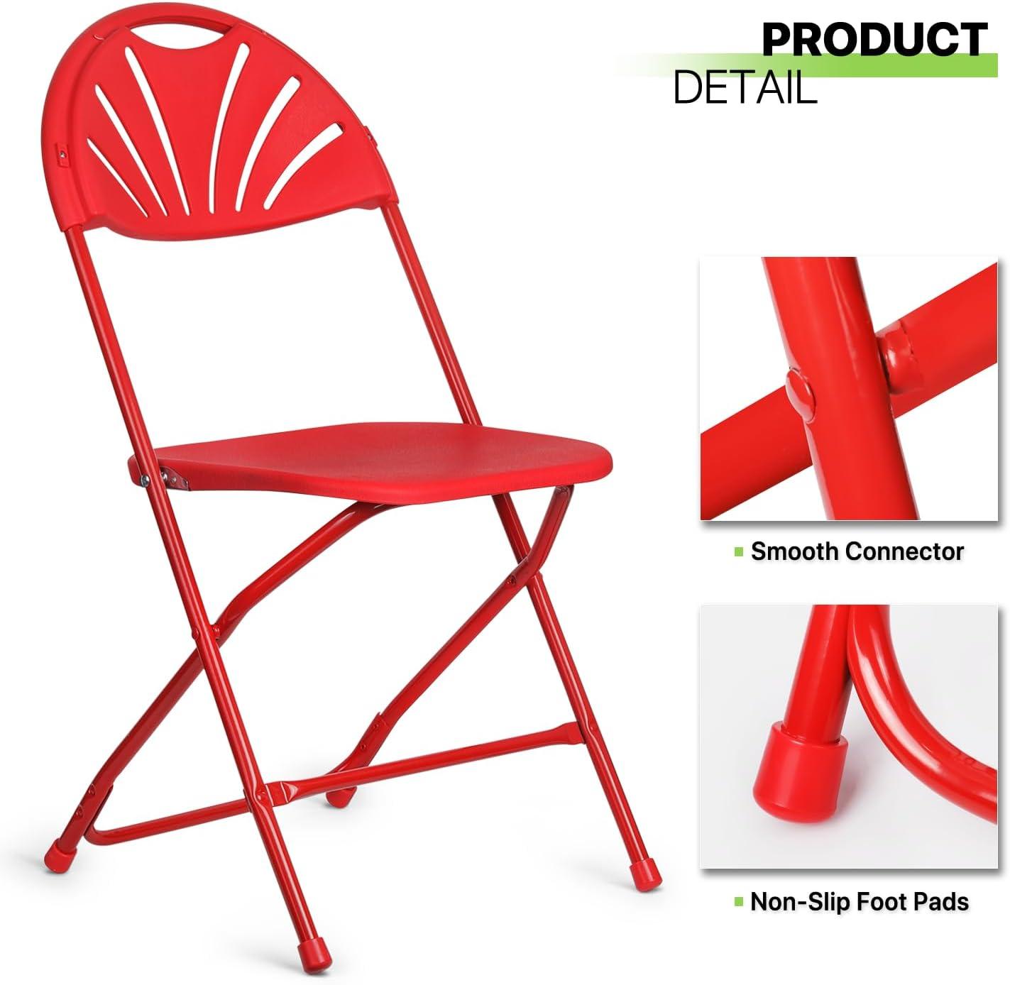 Magshion 10pcs Plastic Folding Chair, Stackable Patio Seat for Wedding Party Meeting Indoor Outdoor, Red