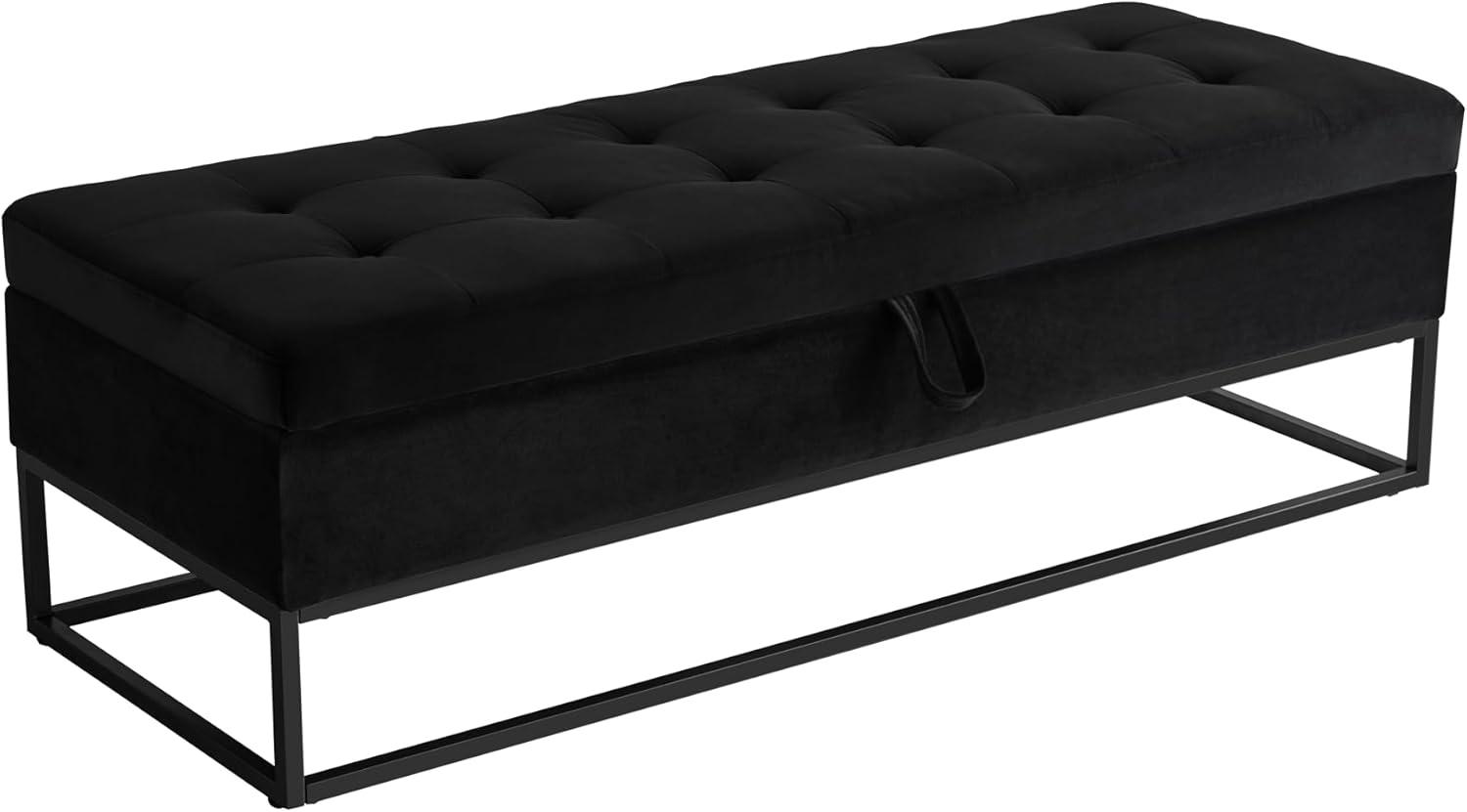 58.6" End of Bed Bench, Storage Bench with Metal Base Holds up to 500 lbs, Button Tufting Design Velvet Upholstered Bedroom Bench for End of Bed, Livingroom, Entryway, Window, Black