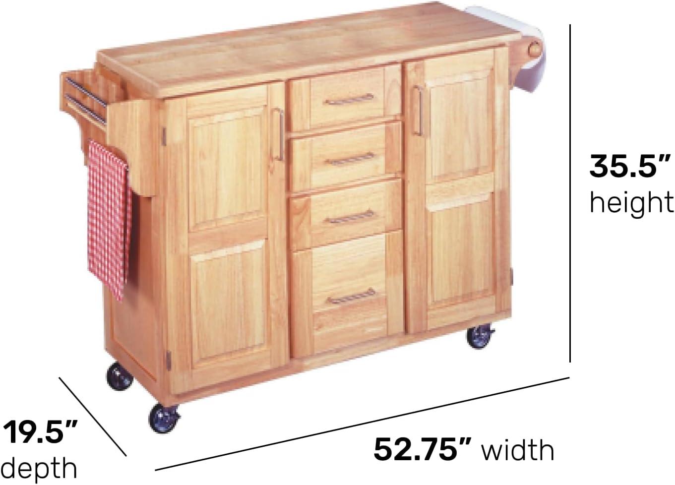 Breakfast Bar Kitchen Cart with Wood Top Natural - Home Styles: Rolling Island Storage, 2 Shelves, 2 Doors