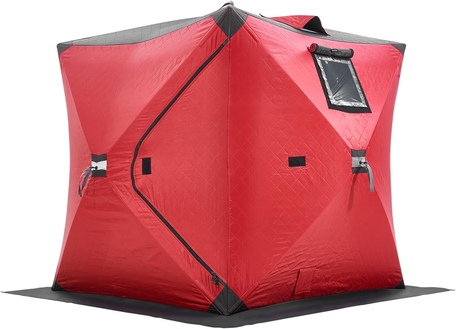 Red Pop-Up 2-Person Insulated Ice Fishing Tent with Carry Bag