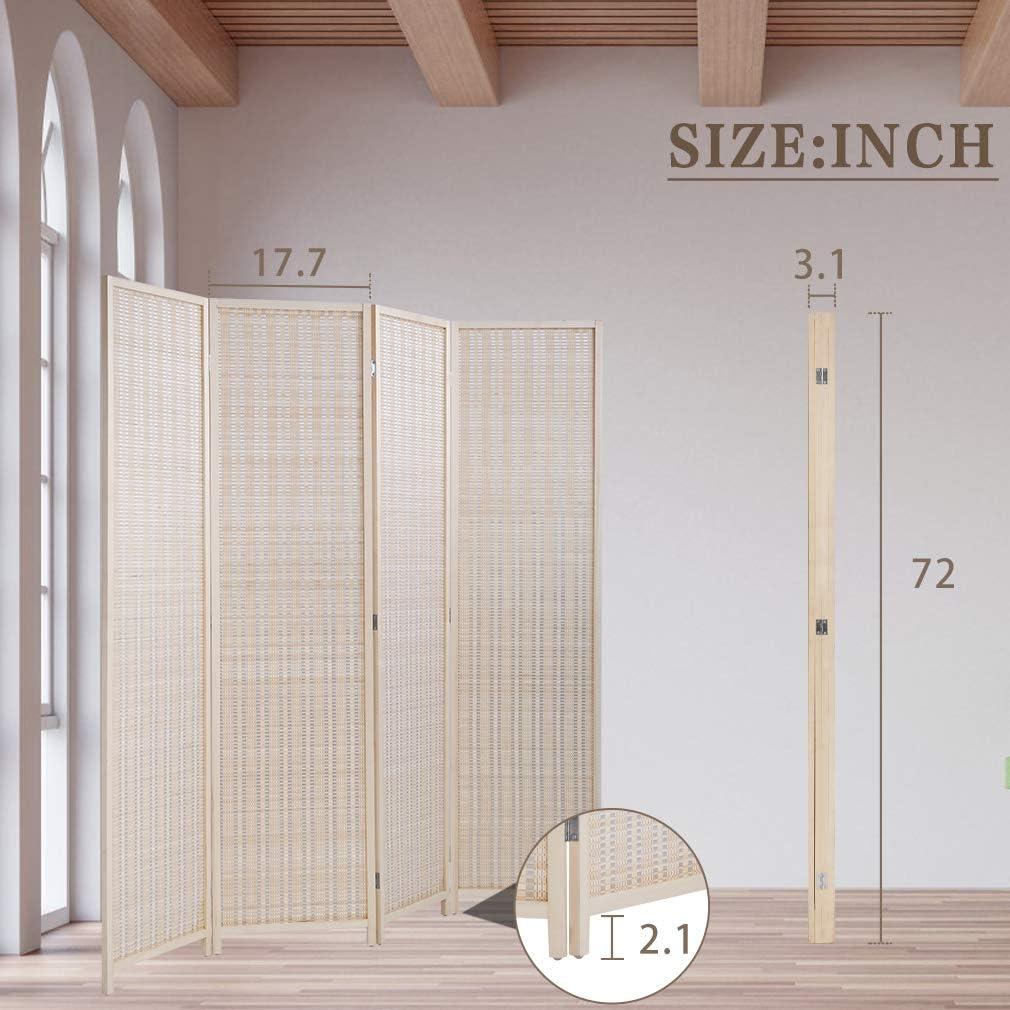 FDW Bamboo Room Divider Folding Privacy Wooden Screen 4 Panel 72 Inches High 17.7 Inches Wide Room Divider for Living Room Bedroom Study,Natural