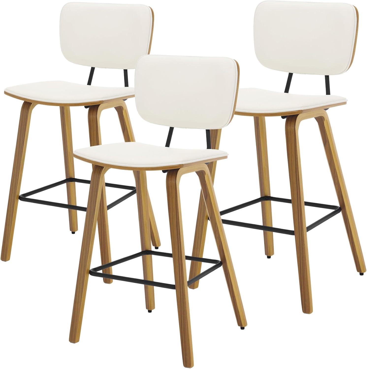 Cream PU Leather Upholstered Wood Counter Stools, Set of 3