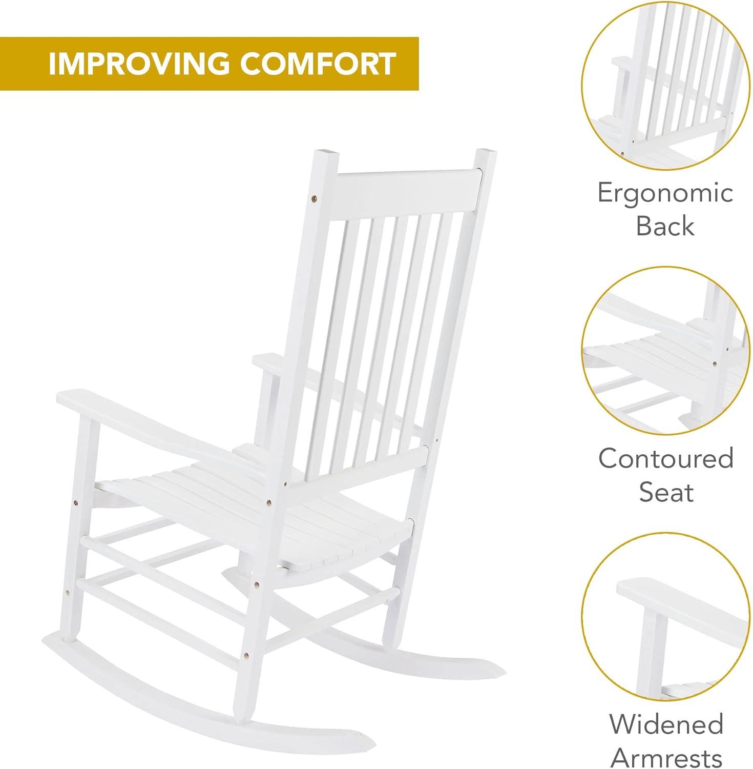 White Solid Wood Outdoor Rocking Chair with Arms