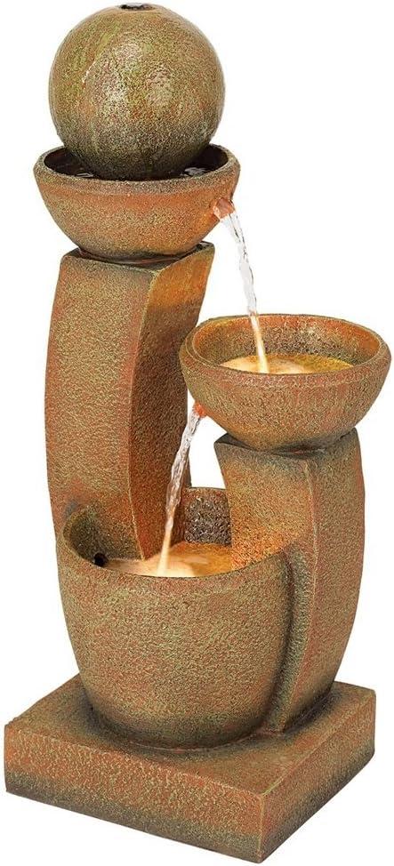 Curved Columns 31" High Large Modern Zen Indoor Outdoor Decor Faux Stone Floor Fountain with Light LED Outside Garden Patio