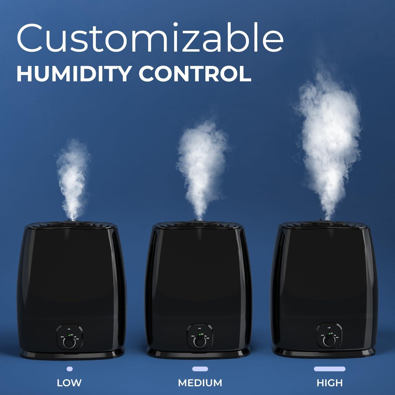 Everlasting Comfort Ultrasonic Cool Mist Humidifier for Bedroom (6L), Filterless Large Room Humidifiers, Lasts 50 Hours With Essential Oil Diffuser Tray, Quiet, Small Air Vaporizer (Black)