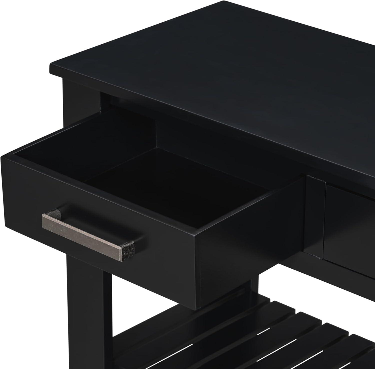 62.2" Stylish Console Table Table with 4 Storage Drawers and 2 Shelves for Entryway Hallway, Black 4M - ModernLuxe