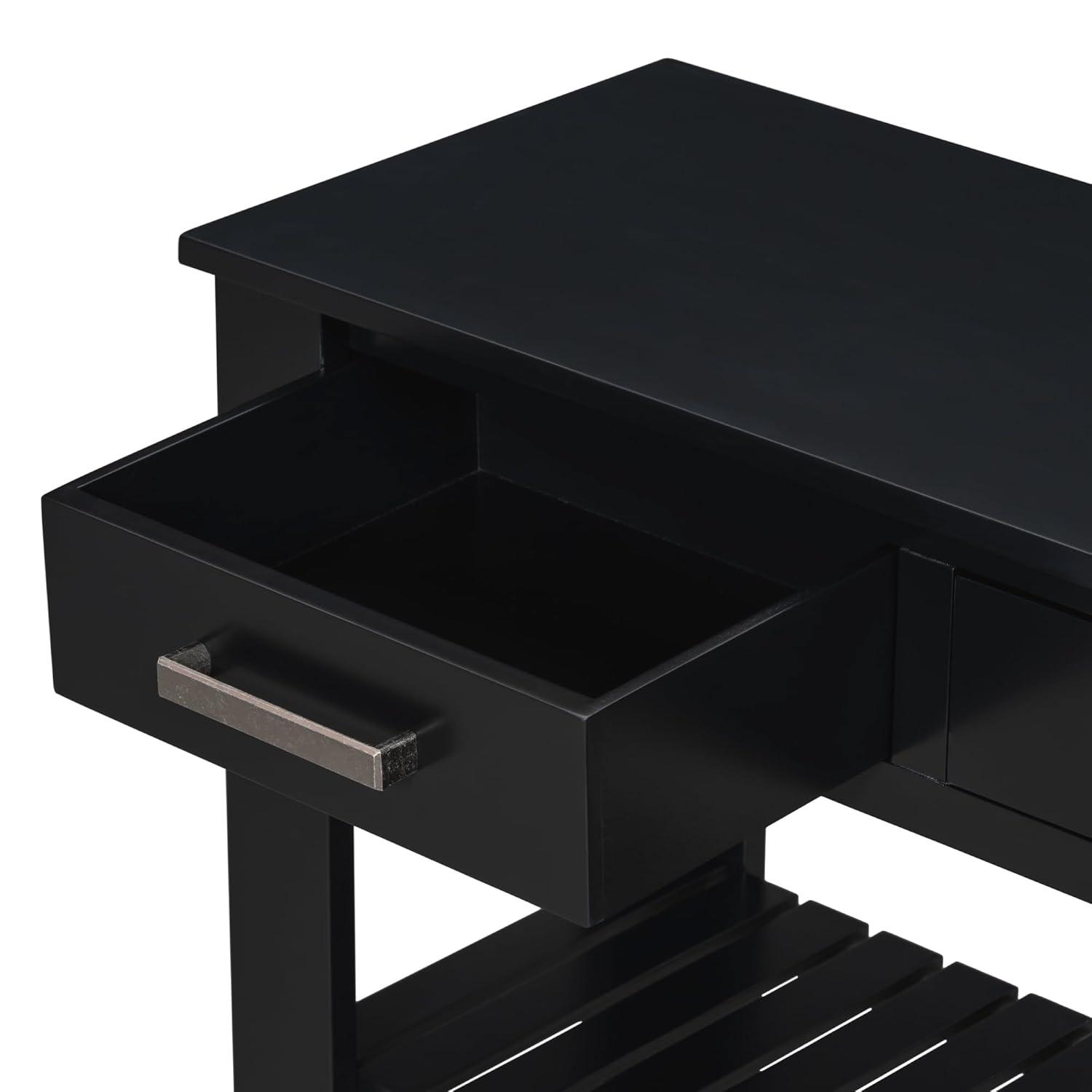 62.2" Stylish Console Table Table with 4 Storage Drawers and 2 Shelves for Entryway Hallway, Black 4M - ModernLuxe