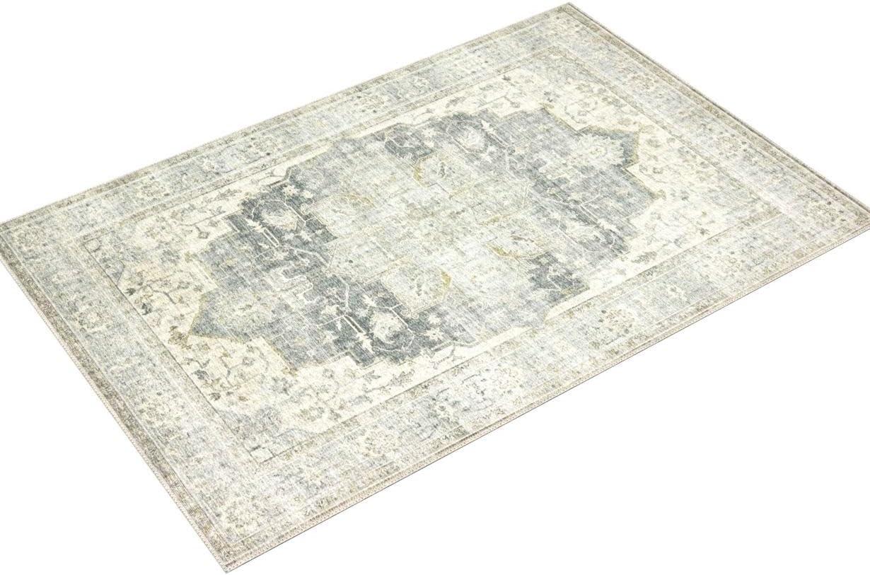 Charcoal and Dove Oriental Synthetic Runner Rug