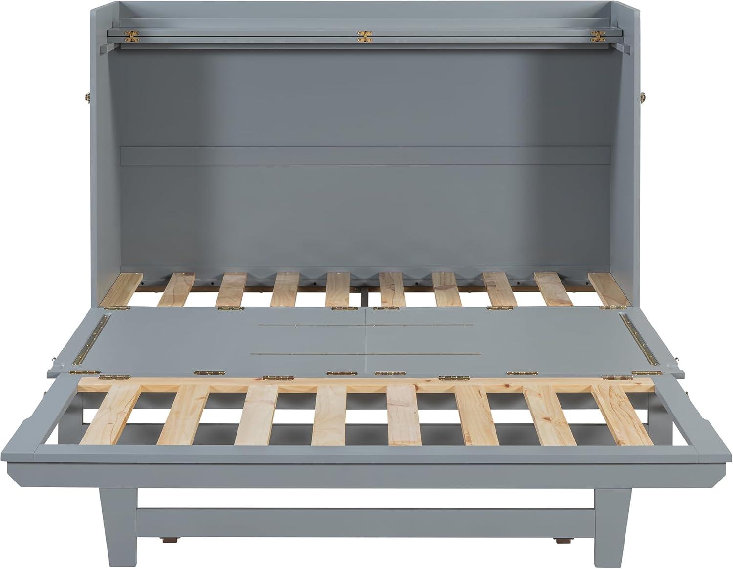Harper & Bright Designs Queen Size Murphy Bed, Wooden Queen Wall Bed Frame with Iron Legs, Modern Design, Gray