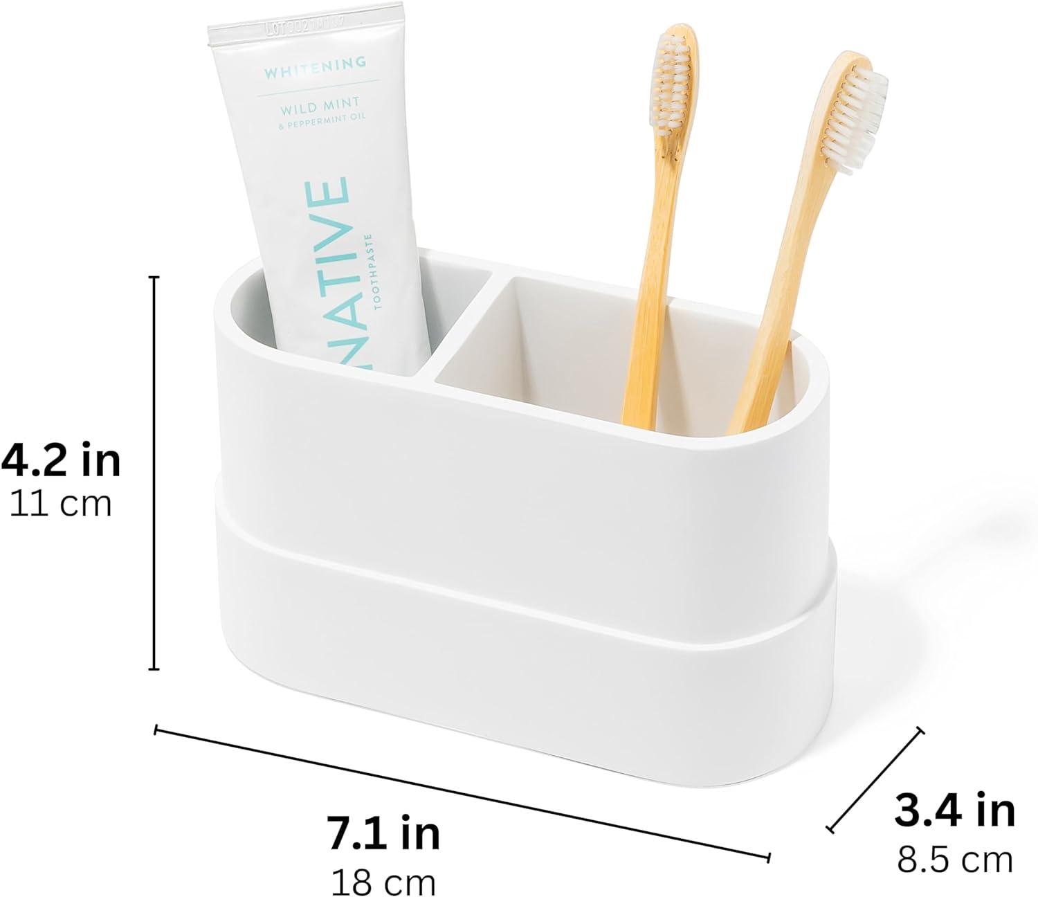 Matte White Resin Toothbrush and Toothpaste Holder with Rubber Pads