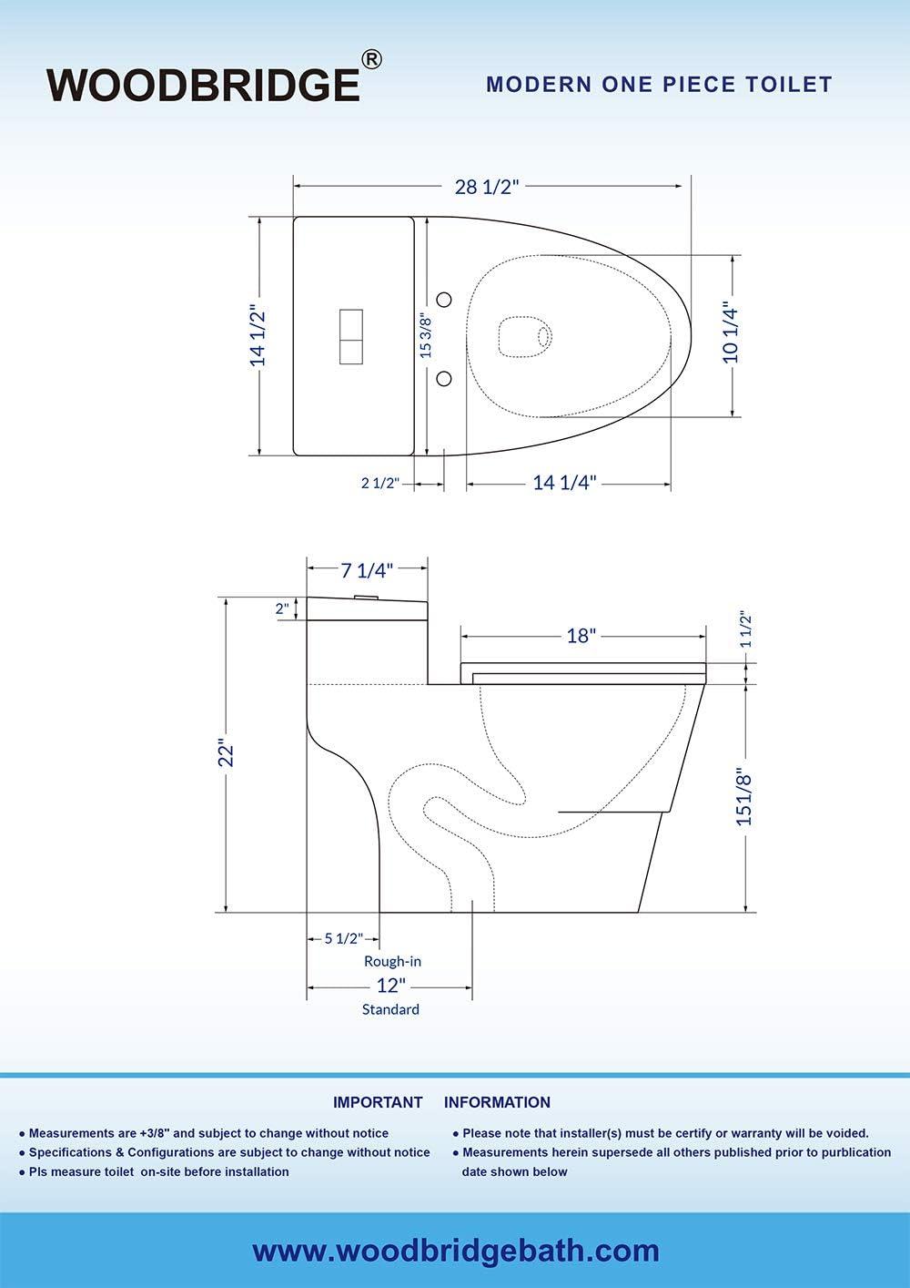 WoodBridge 1.6 Gallons GPF Elongated Floor Mounted Kit (Seat Included)