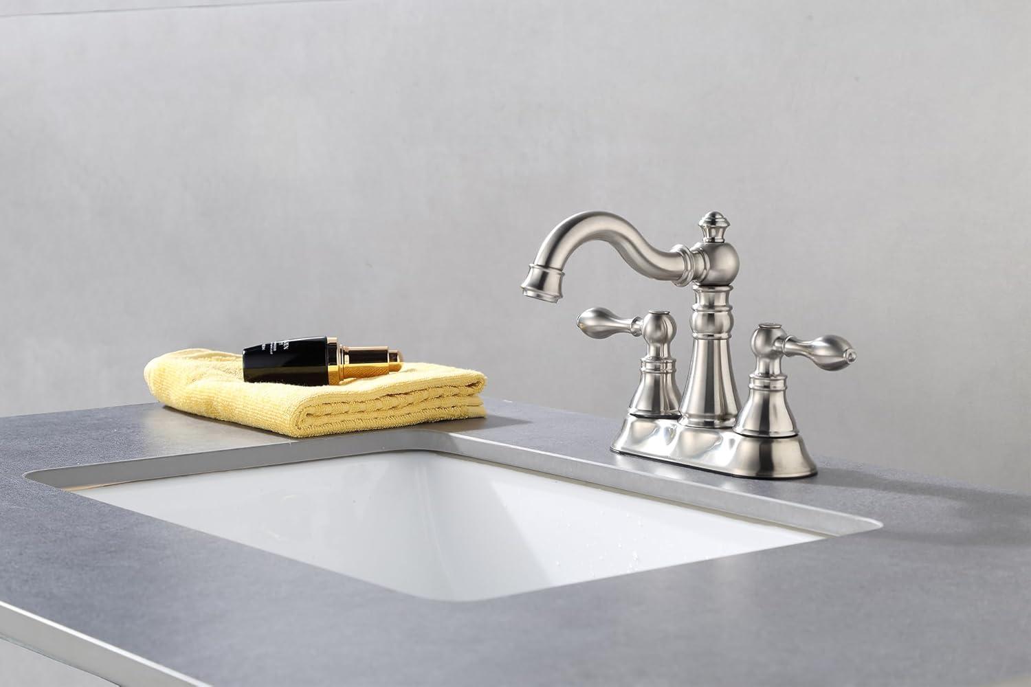 Brushed Nickel High Arc Double Handle Bathroom Faucet