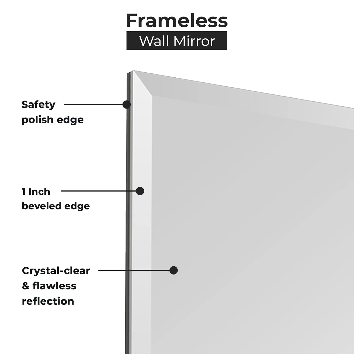 36"X48" inch Clear Rectangle Beveled Polish Frameless Wall Mirror with Hooks