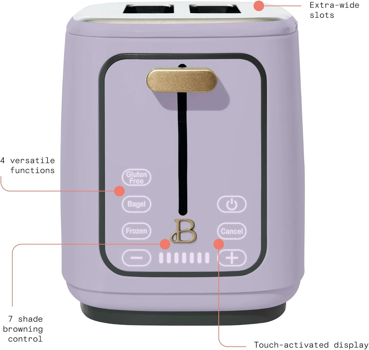 Beautiful 2 Slice Toaster with Touch-Activated Display, Lavender by Drew Barrymore