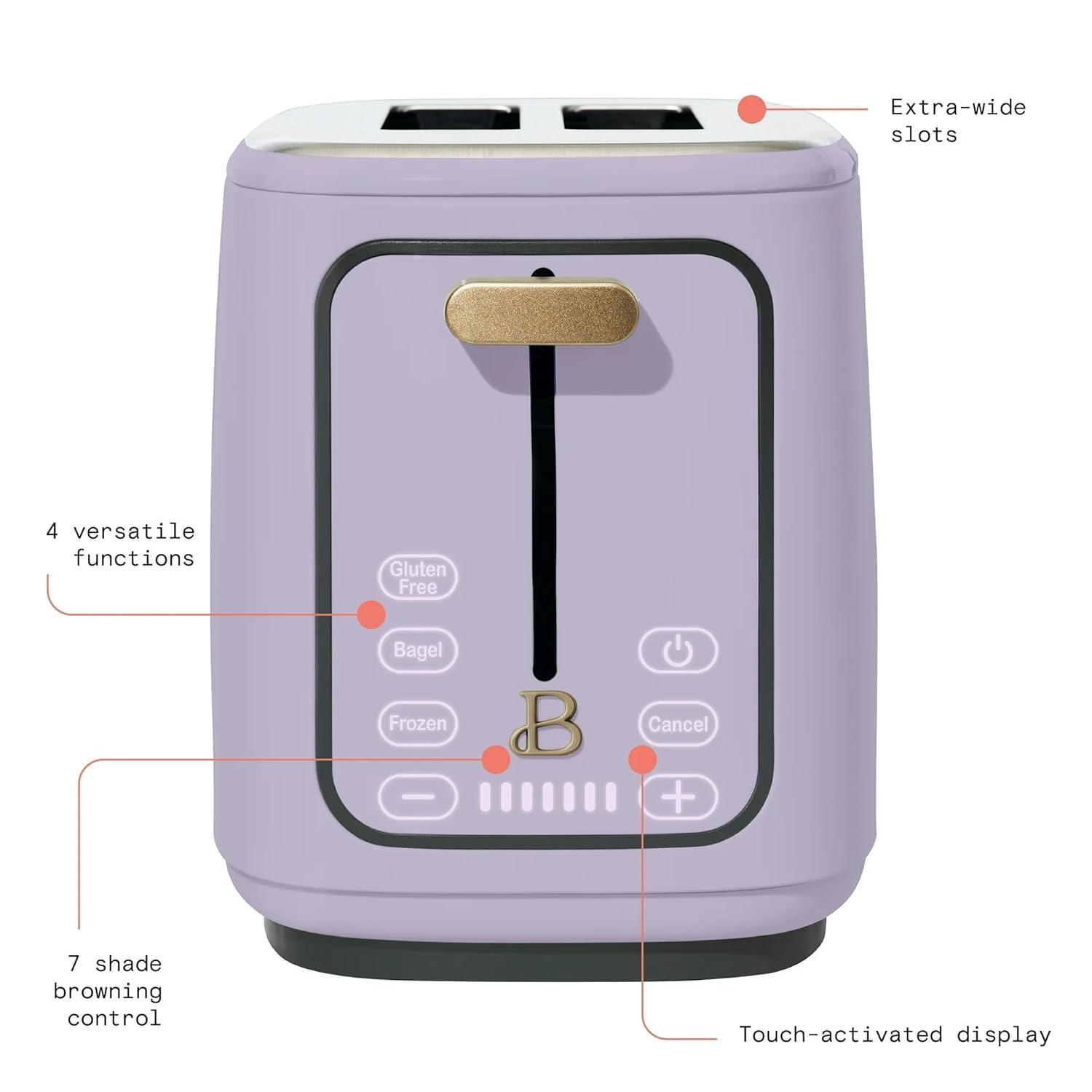 Beautiful 2 Slice Toaster with Touch-Activated Display, Lavender by Drew Barrymore
