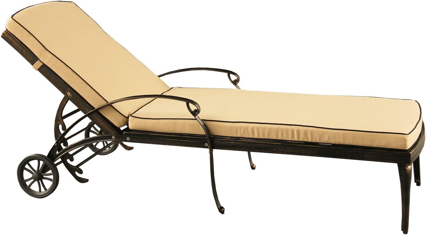 Bronze Aluminum Outdoor Chaise Lounge with Beige Cushion