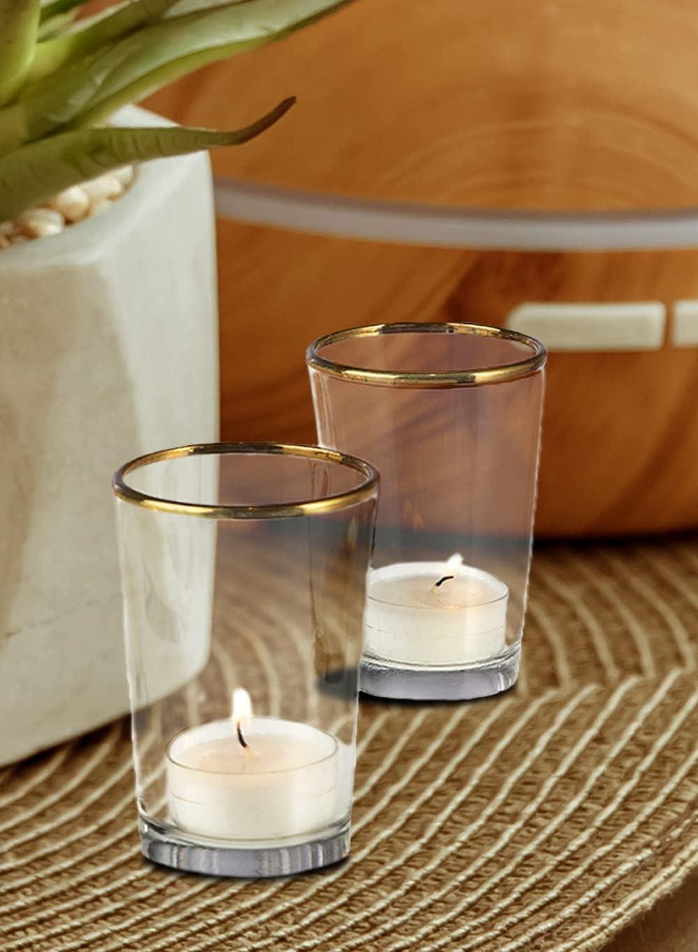 Serene Spaces Living Set of 6 Gold Rimmed Glass Votive Holders, Ideal for use at Home, Wedding, Aromatherapy, Spa, Reiki, Measures 3.5" Tall & 2.5" Diameter