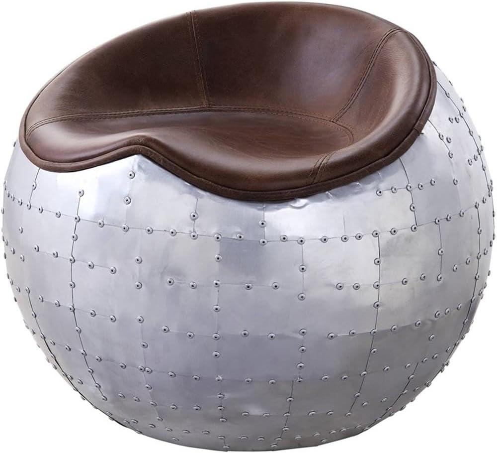 23" Brancaster Grain Leather Ottoman Retro Brown/Aluminum - Acme Furniture: Padded Metal Bench, No Assembly Required