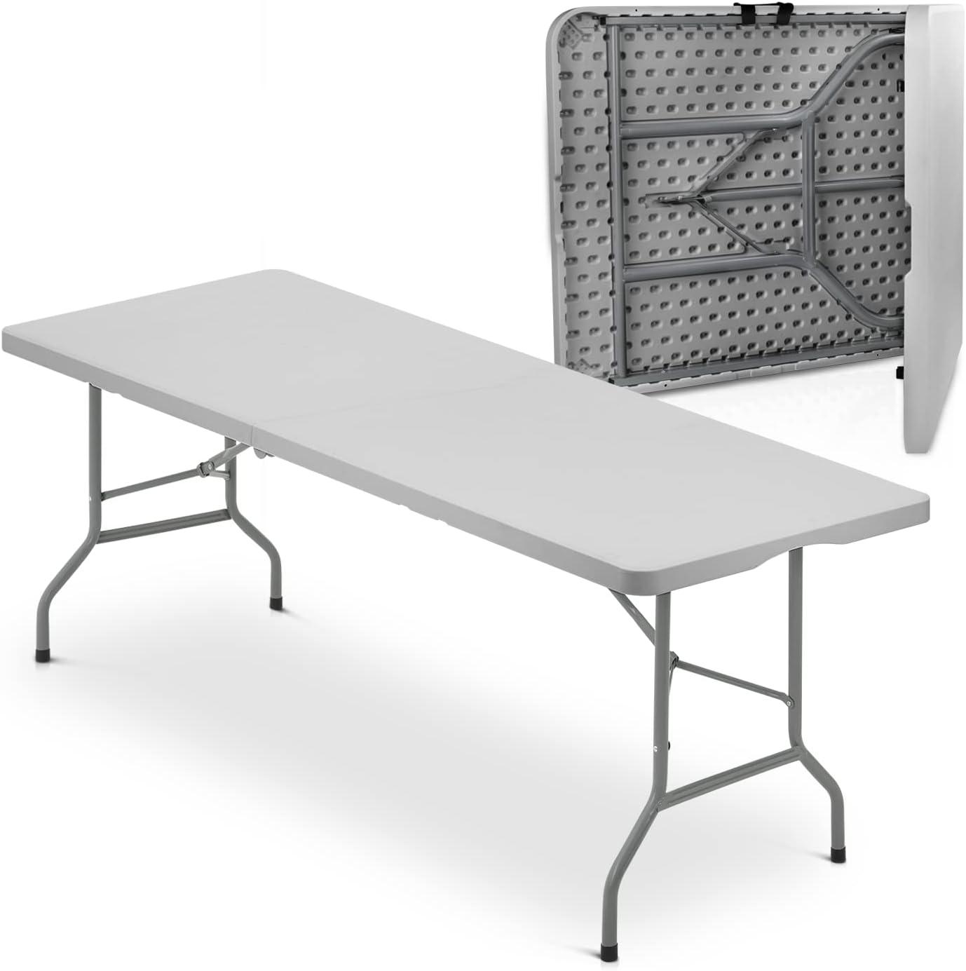 Plastic Folding Card Table, Indoor Outdoor Portable Picnic Table with Carrying Handle for Camping