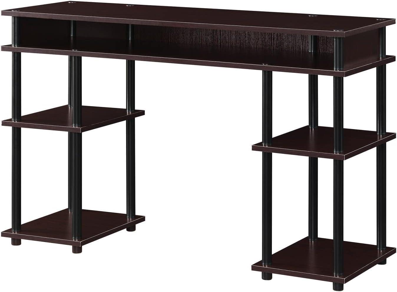 Espresso Wood and Black Metal 48" Student Desk with Shelves