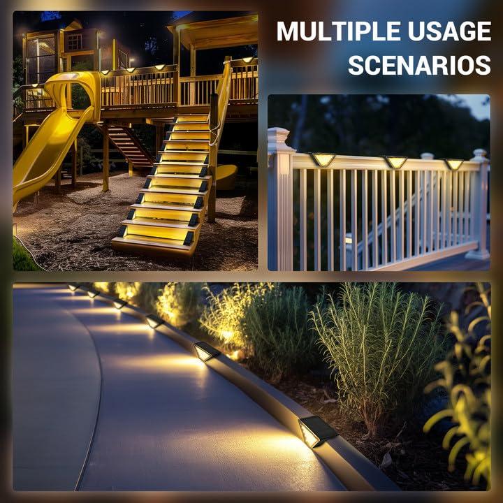 Solar Step Lights for Outside,24 LEDs Solar Stair Lights Waterproof IP65,Solar Deck Lights Outdoor for Yard, Porch, Front Door, Stair, Step, Patio, Deck(6 Pack, Warm White)