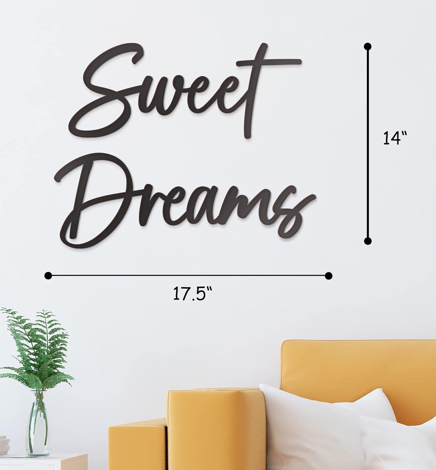 Vivegate Sweet Dreams Metal Sign Wall Art Decor - 35"X8" Black Modern Sweet Dreams Farmhouse Signs for Hanging Above Bed Wall Decor for Bedroom