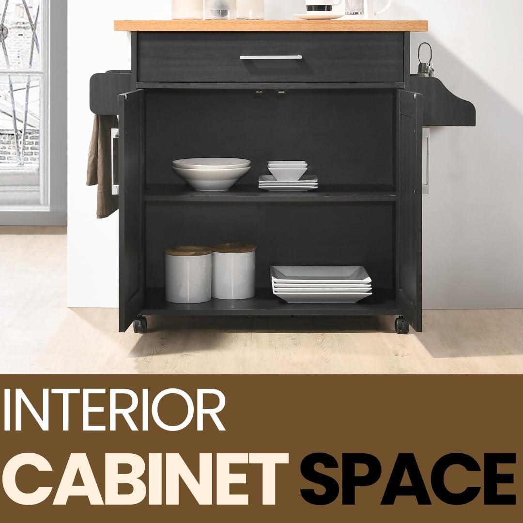 Hokku Designs Kitchen Island With Spice Rack, Towel Rack & Drawer, Black