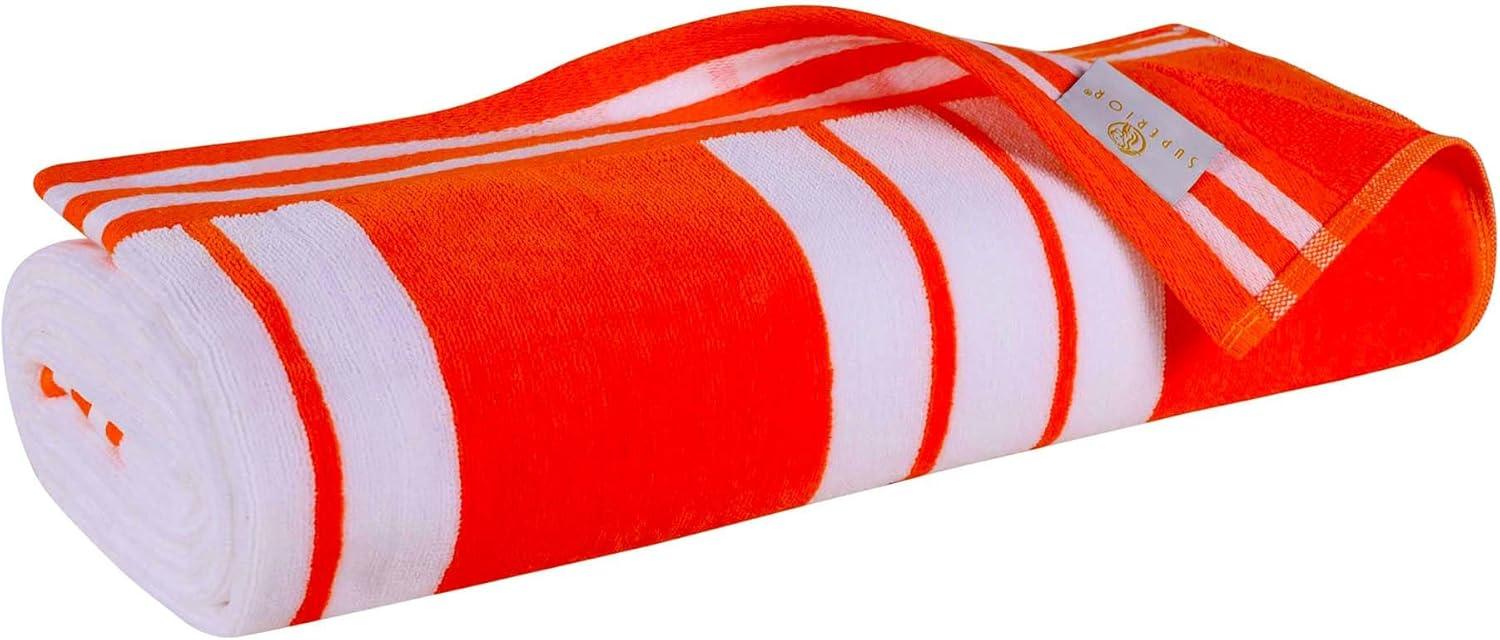 Cabana Stripe Oversized Cotton Beach Towel, Coral - Blue Nile Mills