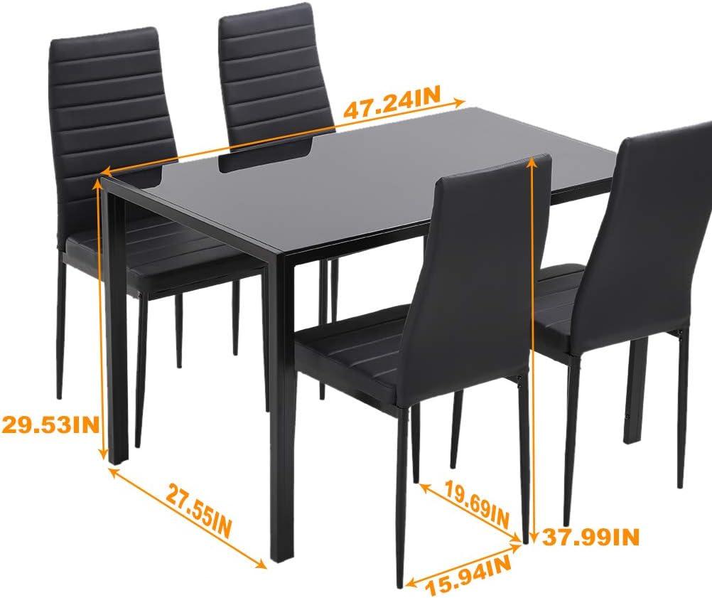 PayLessHere Dining Table Set Glass for Small Spaces Kitchen Table and Chairs for 4 Table with Chairs Home Furniture Rectangular Modern, White Glass