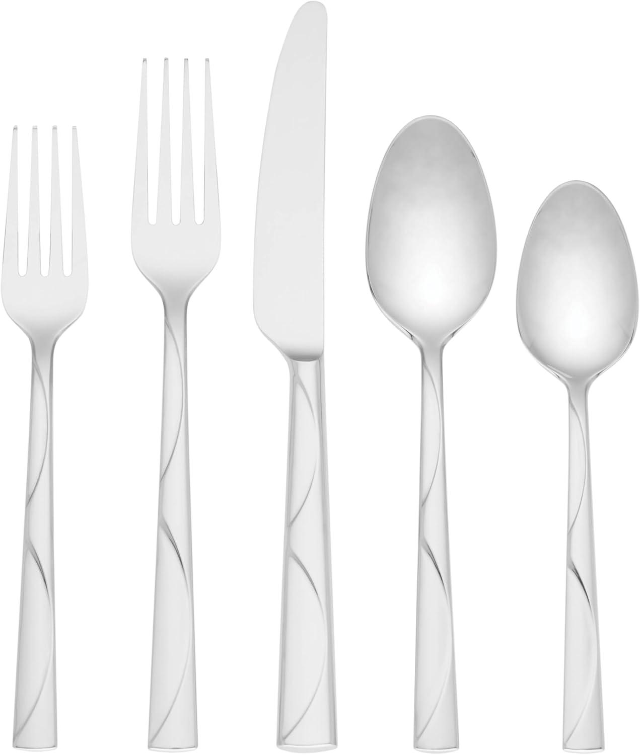 Silver Textured Stainless Steel 45-Piece Flatware Set