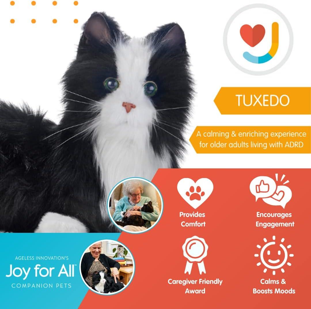 Joy For All Black and White Tuxedo Cat Robot Companion for Age Related Memory Loss and Caregivers by Ageless Innovation