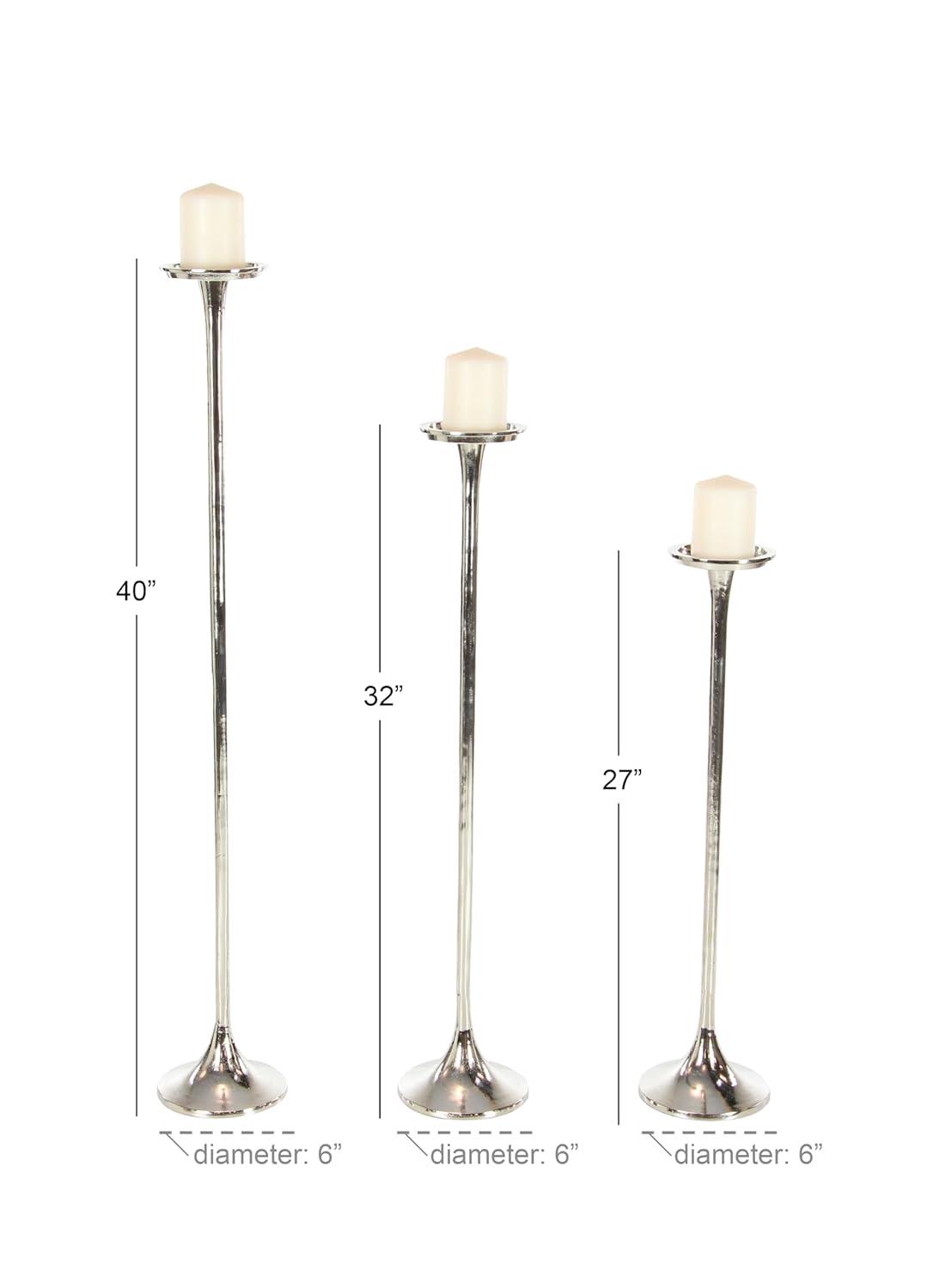 Set of 3 Metallic Aluminum Candle Holders Silver - Olivia & May: Oversized Pillar, Modern Style, Indoor Use
