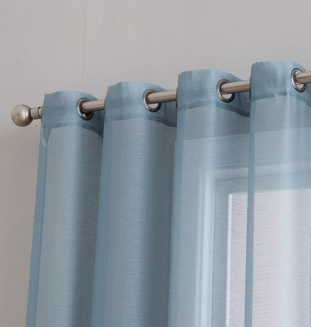 HLC.ME Semi Sheer Voile Light Filtering Transparent Window Curtain Grommet Panels - Set of 2 - Dusty Blue, 54 W x 72 L