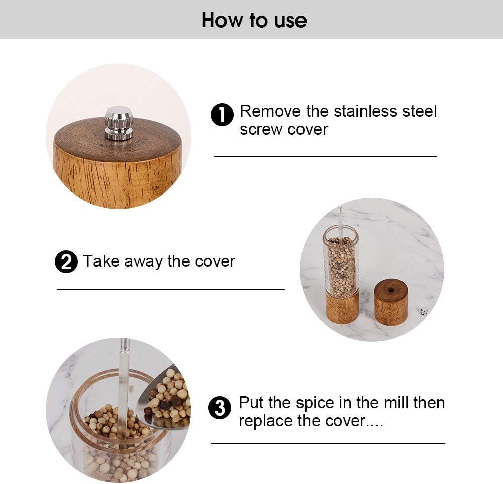 Premium Acrylic Salt and Pepper Grinder Set, Manual Salt and Pepper Mills- Wooden Shakers with Adjustable Ceramic Core-Salt Grinder and Pepper Mill -8 Inches-Pack of 2