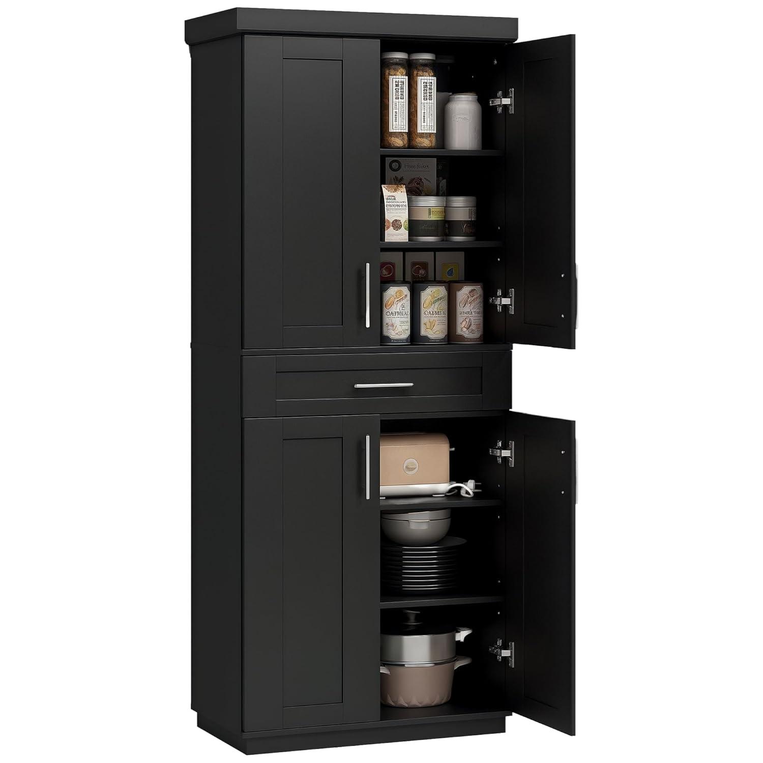 Winston Porter 72" Kitchen Pantry Cabinet Cupboard with Doors