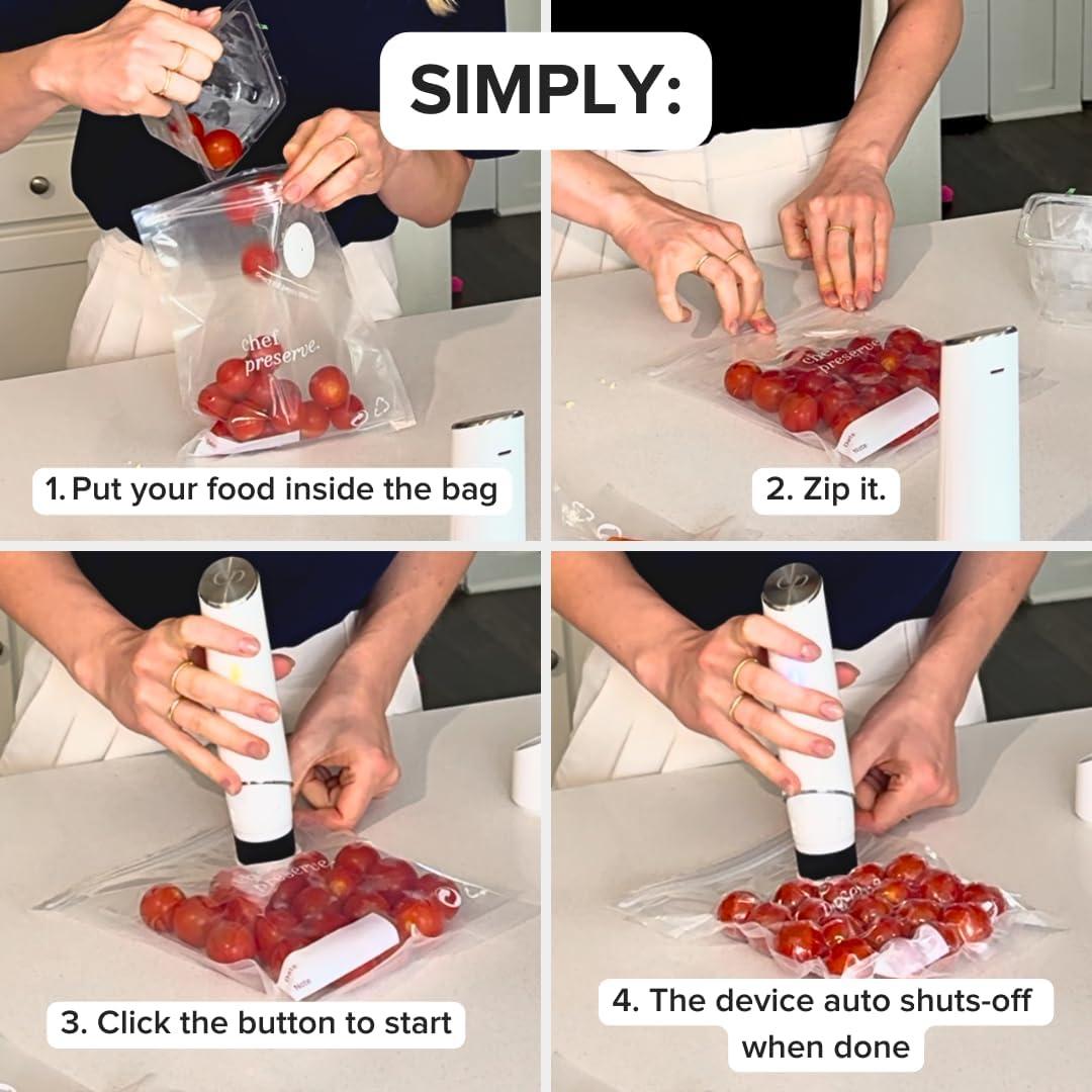 Compact White Handheld Vacuum Sealer with Reusable Bags